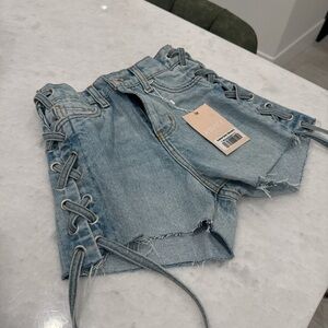 Lace-Up Revice Denim Jean Shorts
